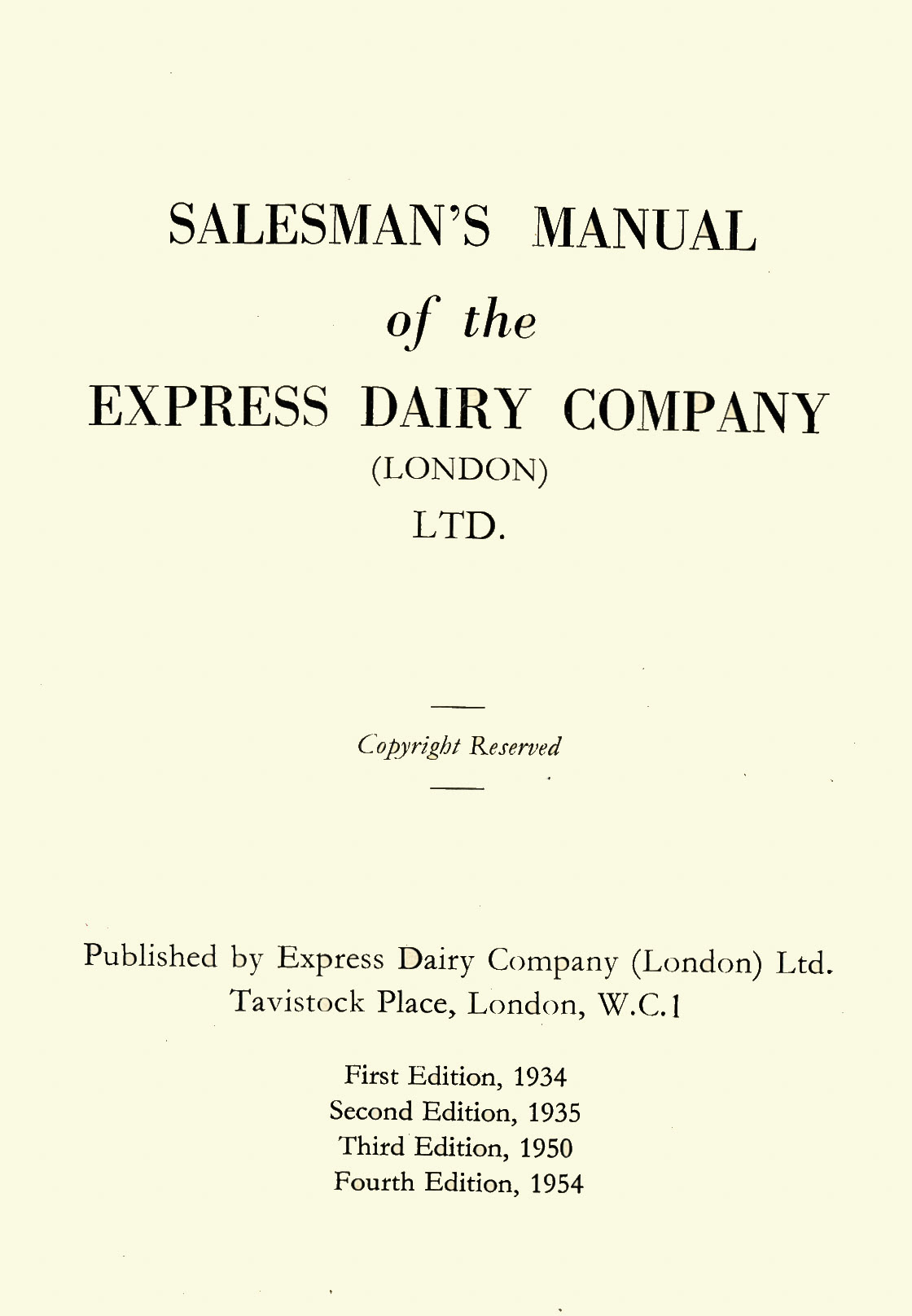 1956 Express Salesman's Manual, Fourth Edition published 1954, presented to Roger Gillard, Orpington Depot