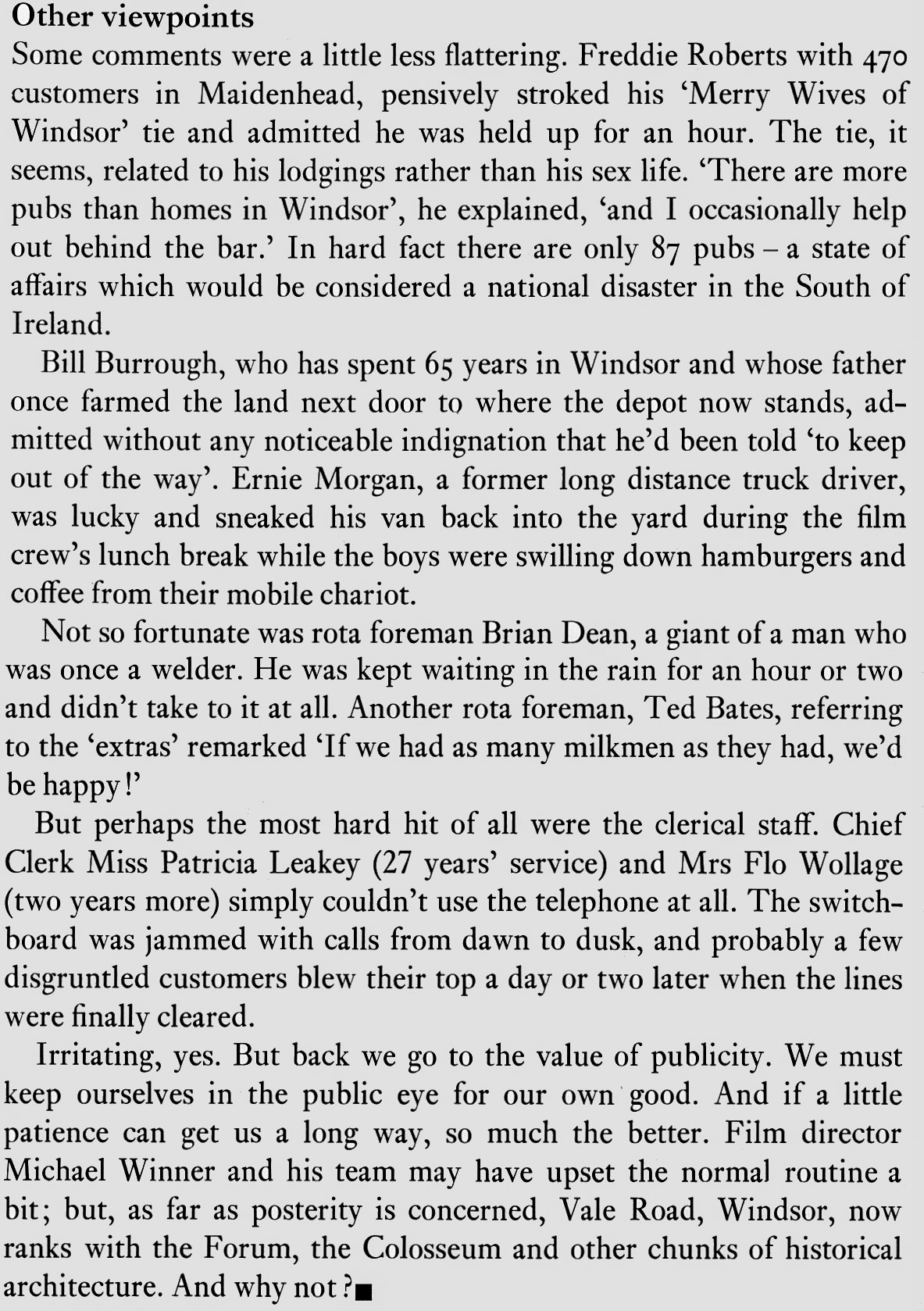1969 Windsor Retail Depot was the location for filming The Games, directed by Michael Winner, starring Michael Crawford, Ryan O'Neal and Charles Aznavour. (Express News Summer)
