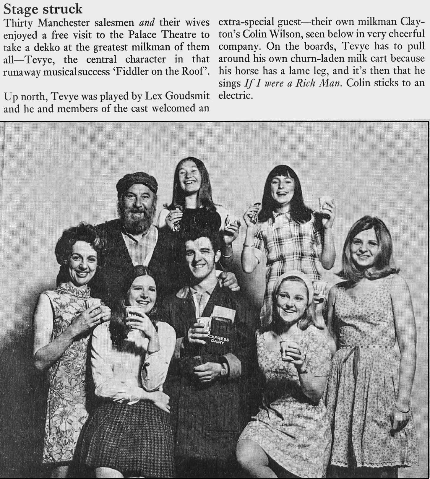 1970 Manchester salesmen visit the Palace Theatre to see 'Fiddler on the Roof' (Express News Autumn)