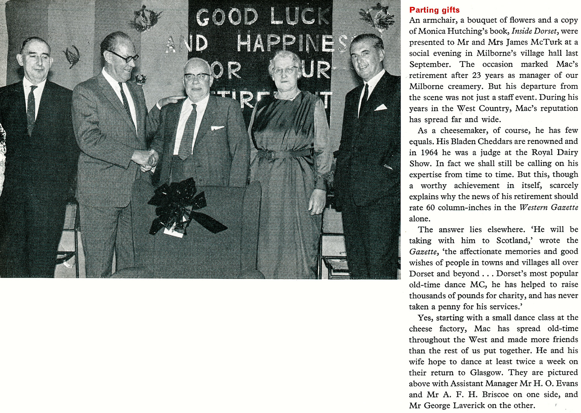 1966 Milborne manager James 'Mac' Mcturk and his wife on his retirement after 23 years. (Express News Autumn &amp; Christmas)