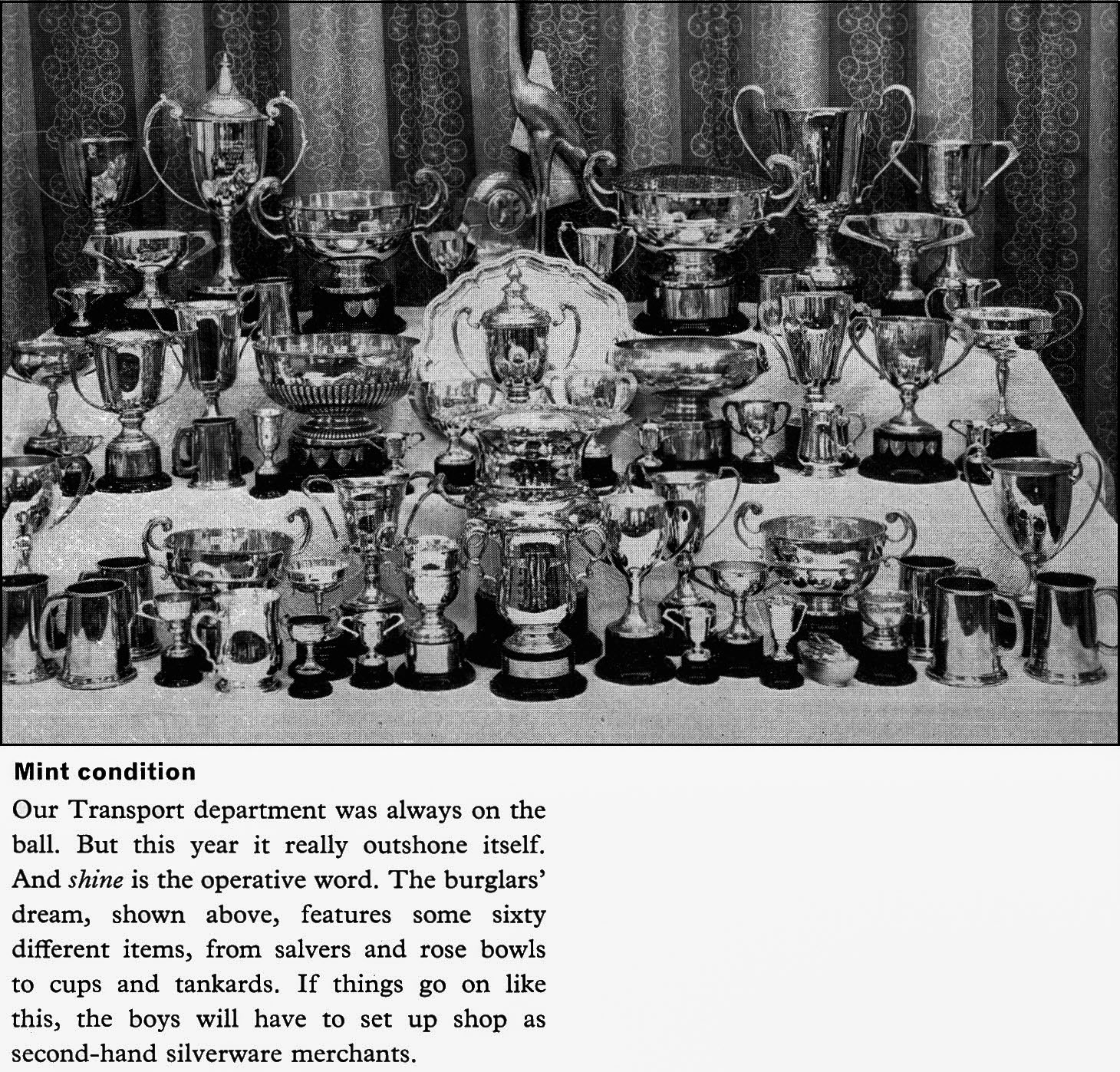 1965 Silverware collected by the Express Transport Department. (Express News Christmas)