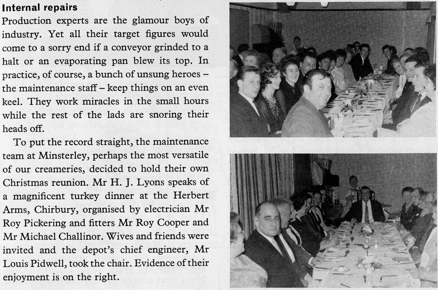 1967 Minsterley engineers holding their own Christmas reunion at the Herbert Arms, Chirbury