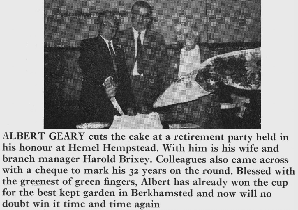 1972 Hemel Hempstead milkman Albert Geary retires after 32 years. (Express News Spring)