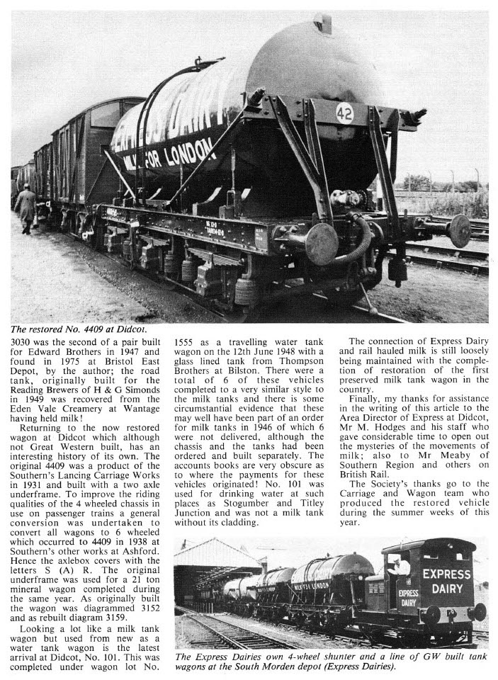 1982 GWR Society article about milk traffic. (From Express Milk for London-John Hosegood)