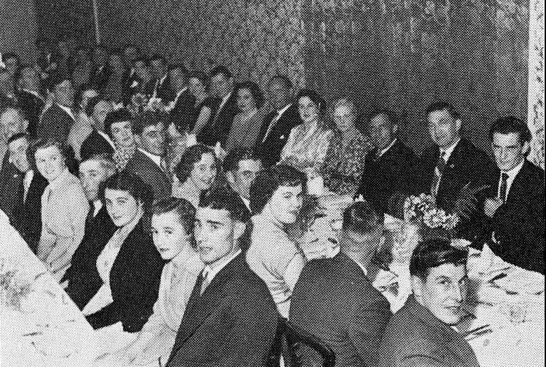 1958 Leyburn Creamery's 21st Birthday Celebration dinner. Debbie Hull comments "My dad Les Hare is on the back row, 1st right, he worked at the dairy going to the farms and collecting the milk, a job he loved. His brother, Don Hare, is on the opposite side of the table, 6th from the right." (Express News December)