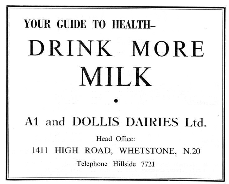 1960's? A1 Dairies advert (Courtesy Martin White)