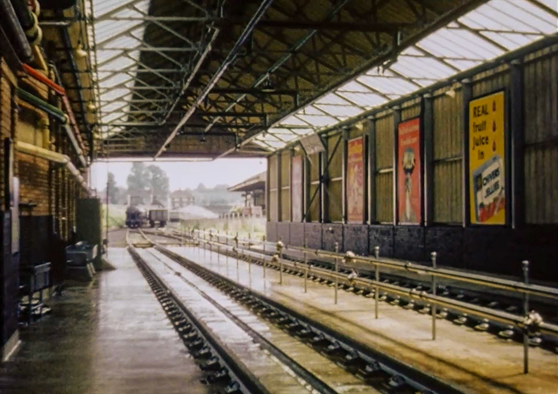 1954 South Morden Processing rail siding. Space for 2 x 7 tanks (14) under cover, and four additional outside. (Stills from Express Dairy Film)