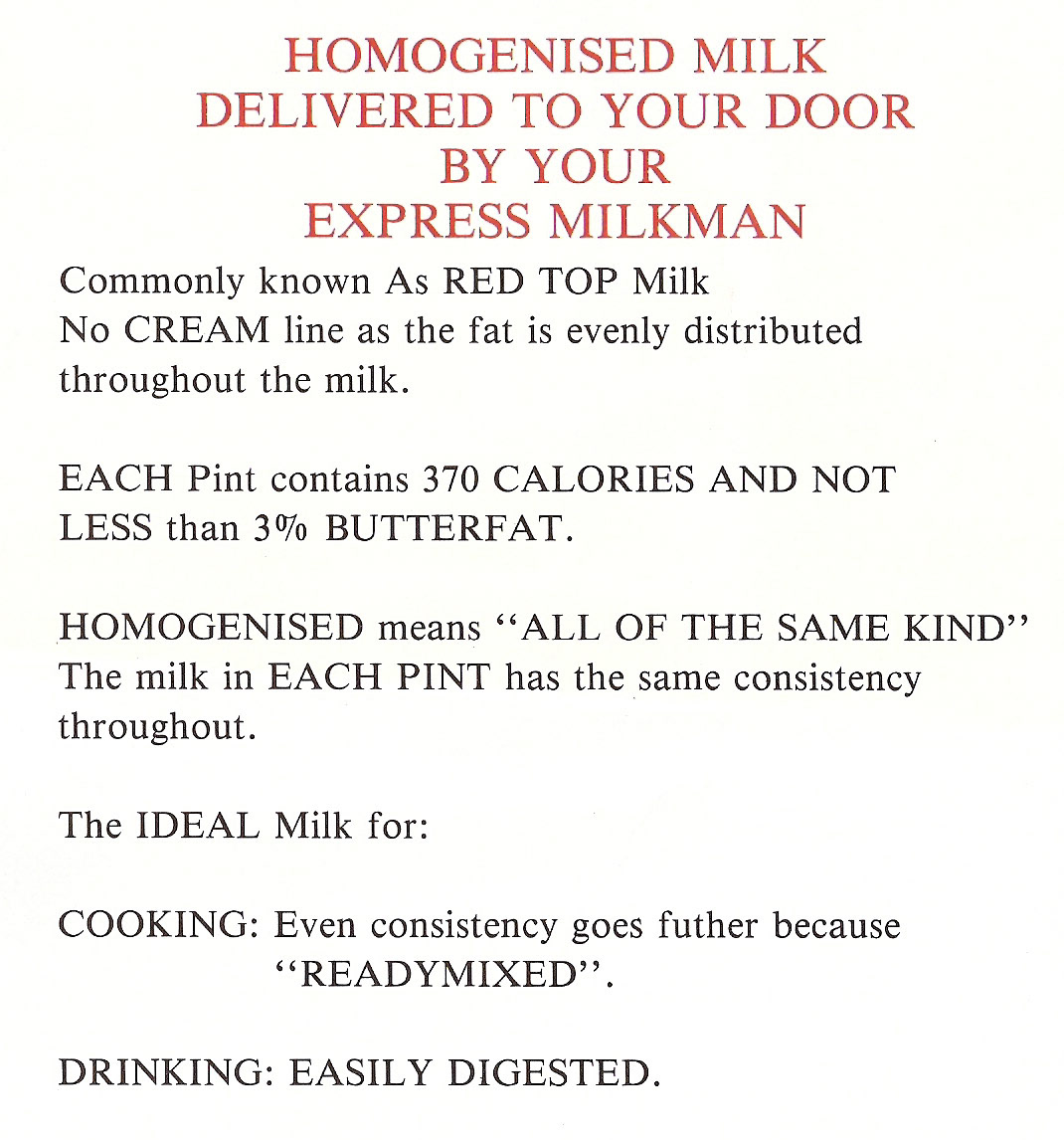 1980's Homogenised Milk leaflet (Courtesy Paul Luke)