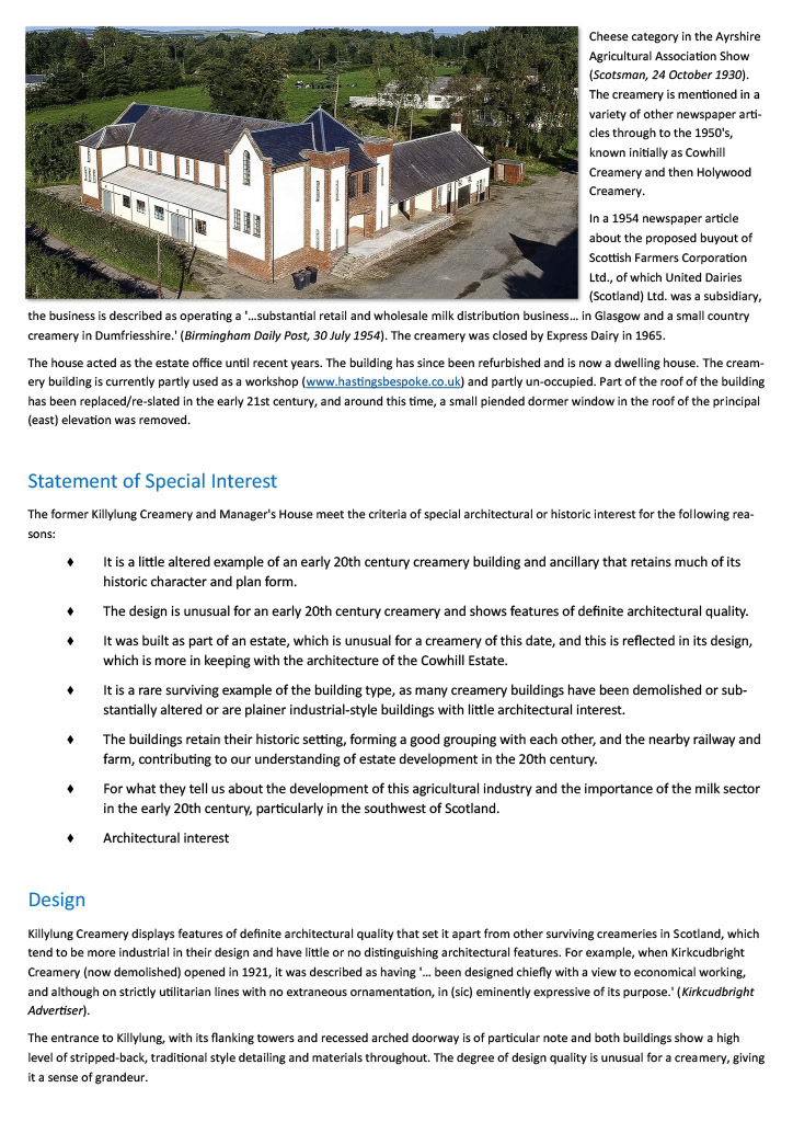 History of Holywood Creamery and nearby Kirkudbright Creamery opening. (Express Dairy Tales publication)