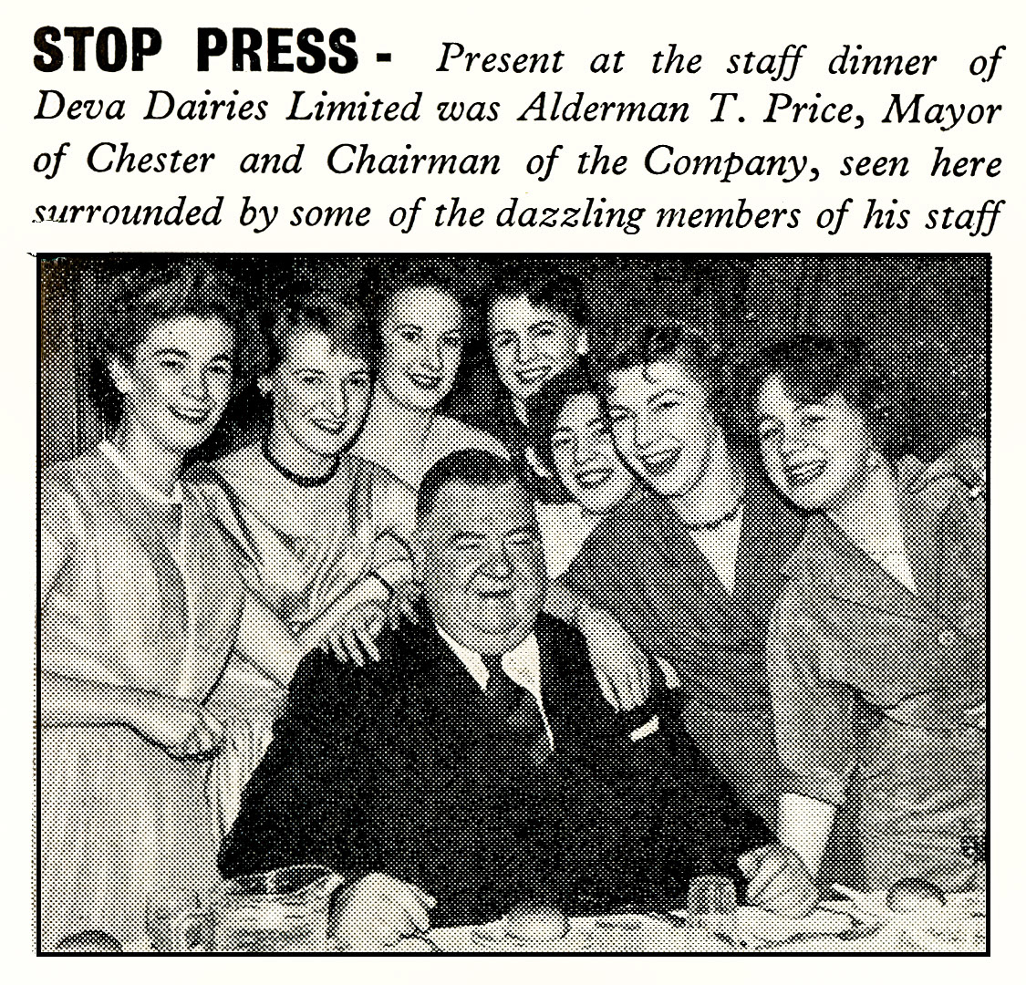 1956 Deva Dairies staff dinner, with Director Alderman Tom Price and some of his staff.  (Express News April)