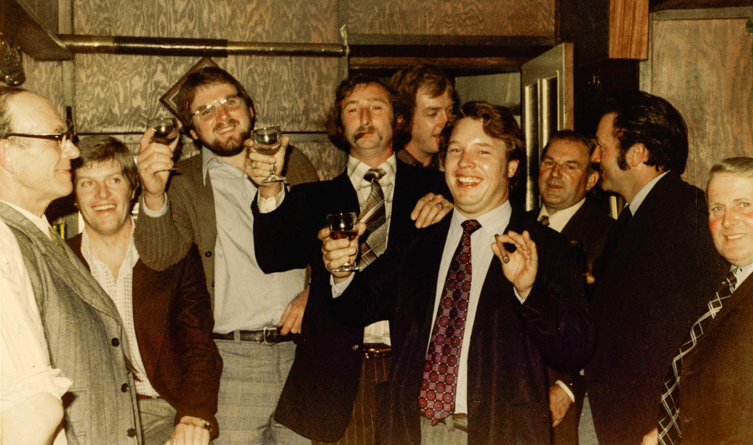 Patrick Taylor identifies, L to R, Arthur Jones, Alan Roberts, Pat Taylor, Chris Giles, Mike Mortimer, Mike Roberts, Esmond Betton, Les Bailey, Glyn Hamer (Courtesy Joe Lyons)