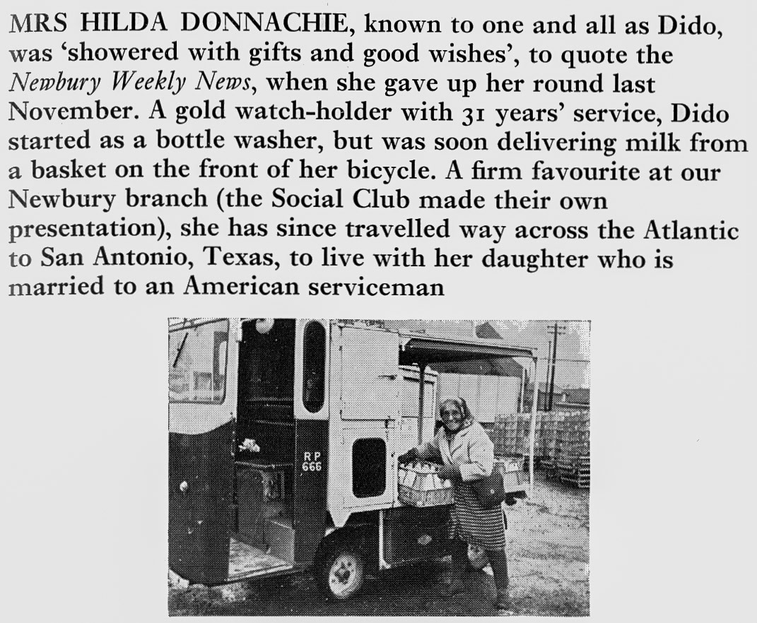 1971 Newbury milk lady Hilda Donnachie 'Dido' retires after 31 years. (Express News Spring)