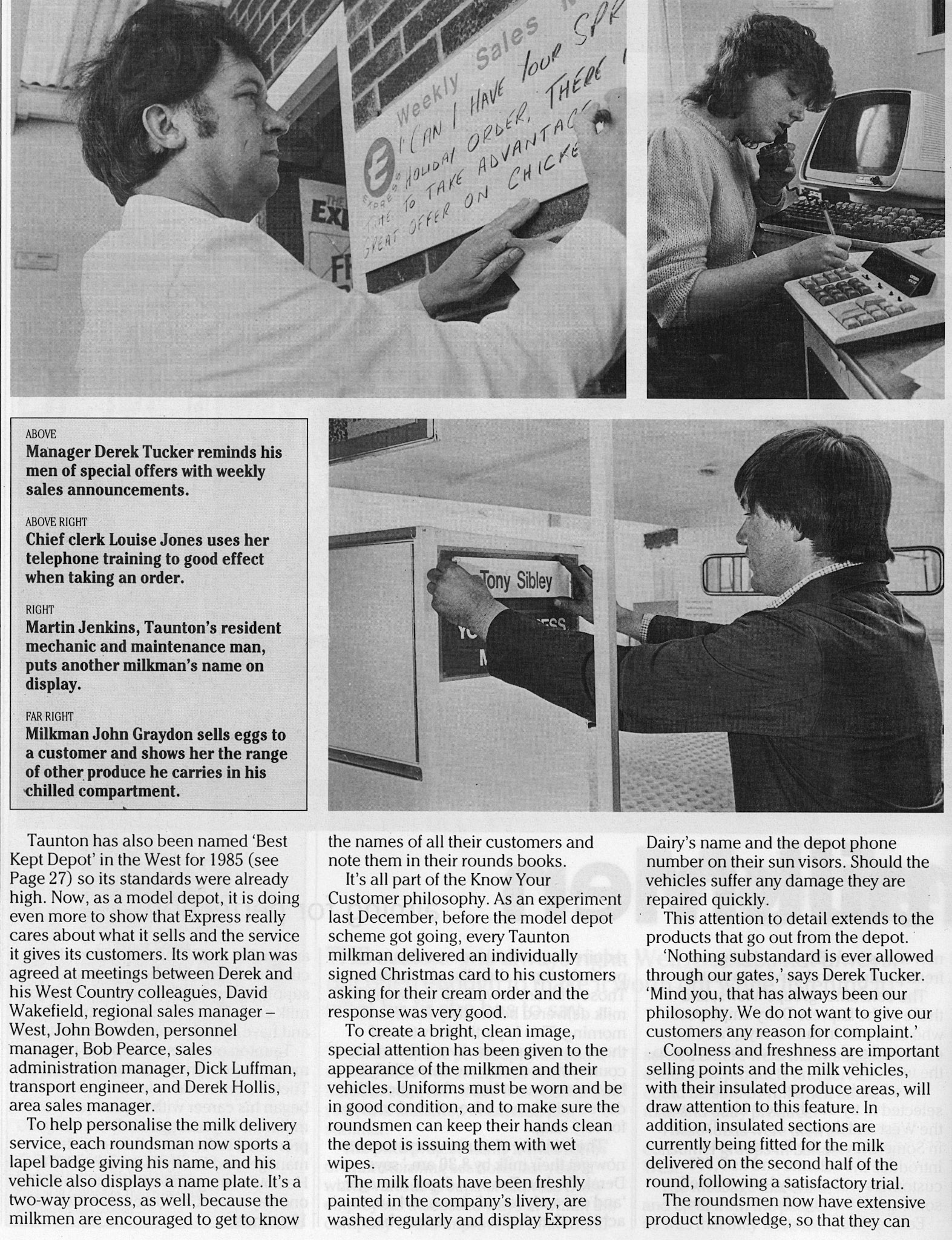 1986 Taunton Depot - Derek Tucker, manager, Louise Jones, Chief Clerk, Martin Jenkins, mechanic