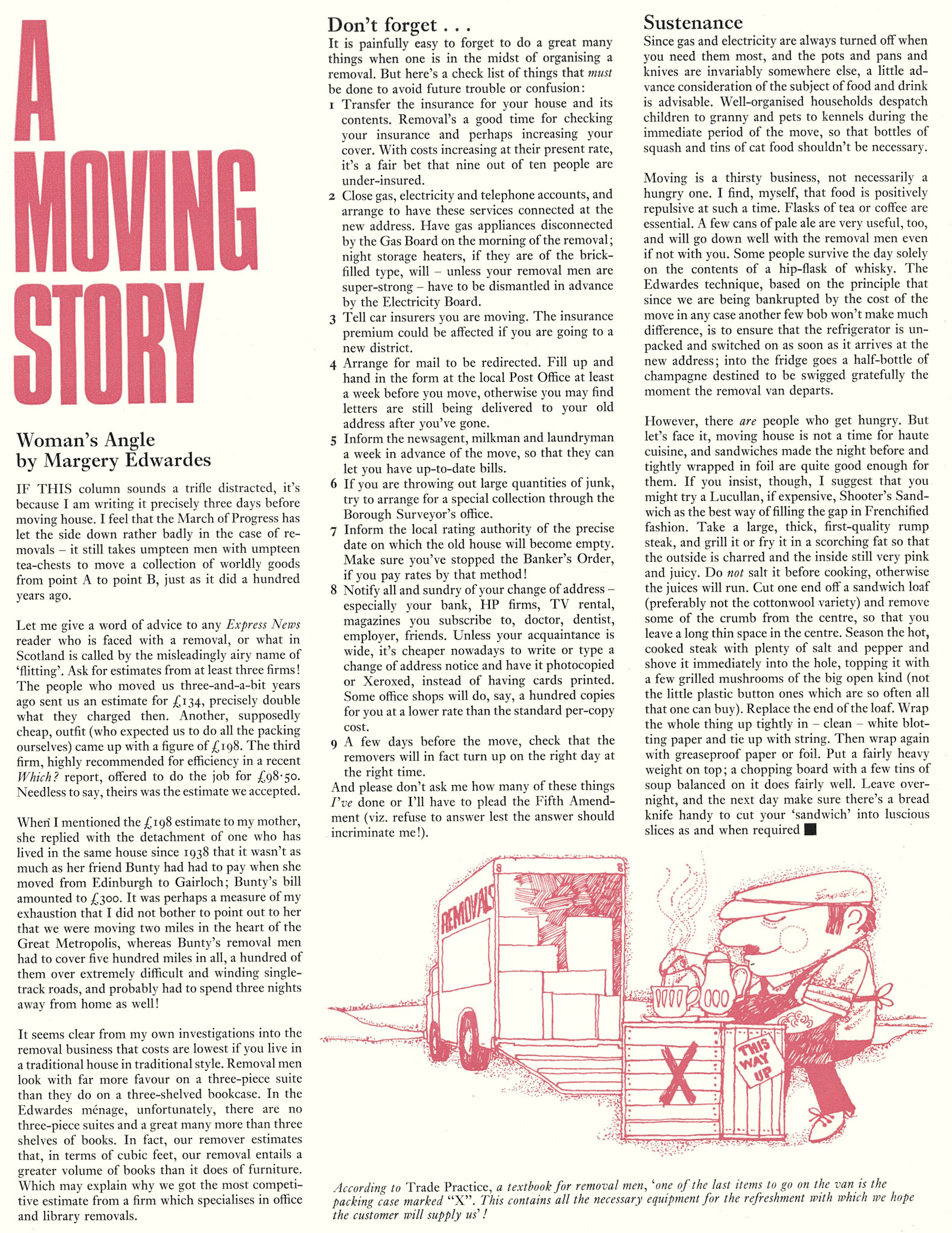 1971 Margery Edwardes writes about moving house. (Express News Autumn )