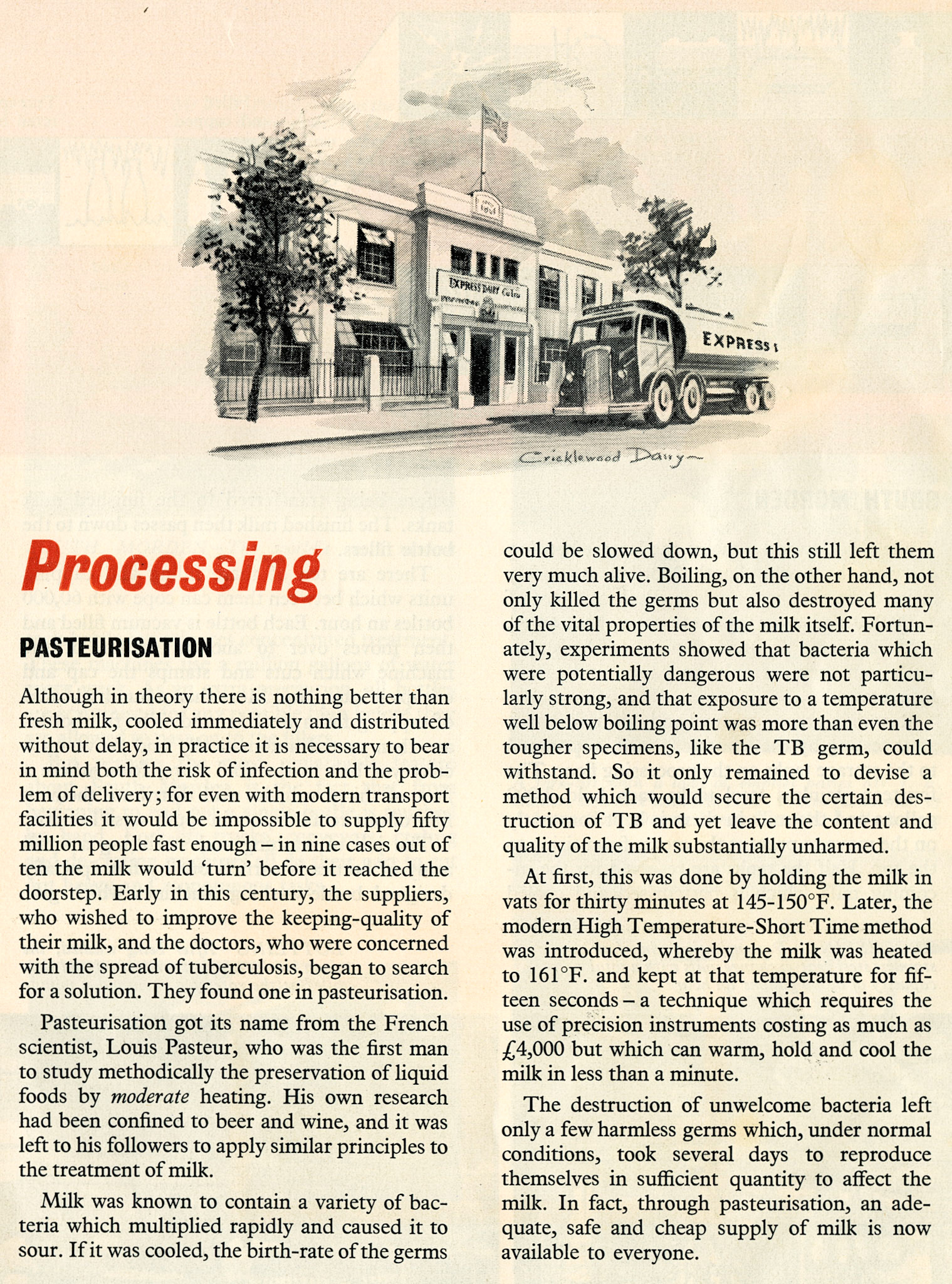 1956 Milk Processing article featuring Cricklewood &amp; South Morden, which had just been opened