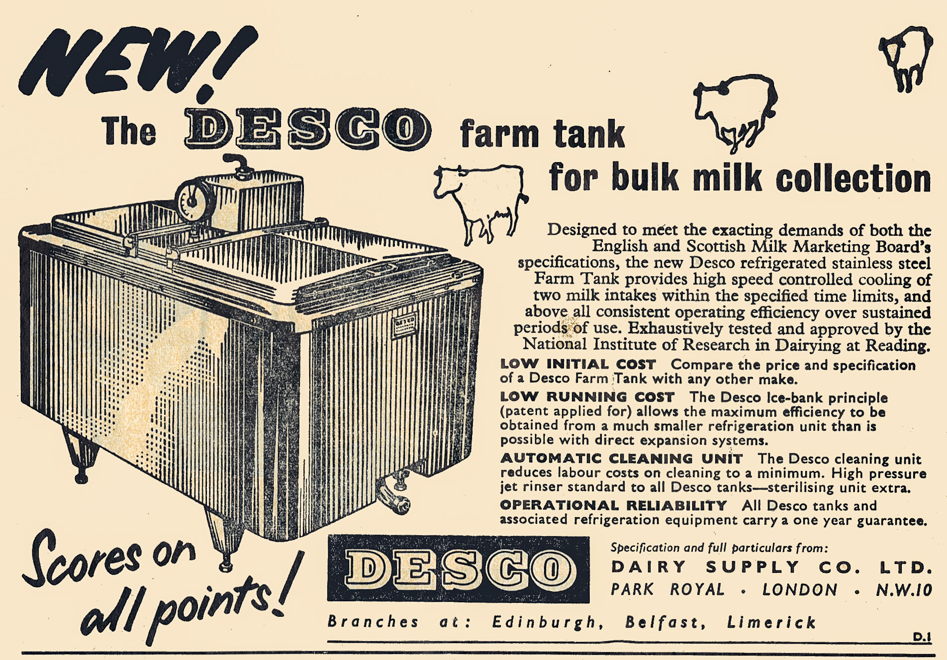 1954 Dairy Supply Company advert in the 'Milk Producer' MMB magazine (Express Dairy Tales archive)
