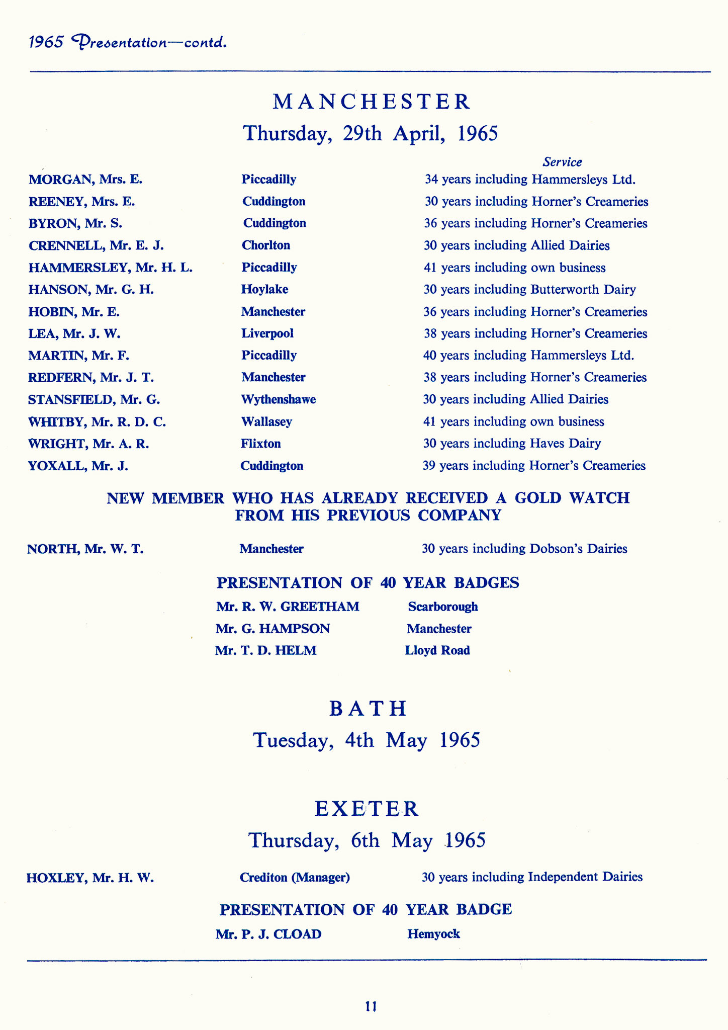 1965 Long Service Awards Programme (Courtesy Kevin Yates)