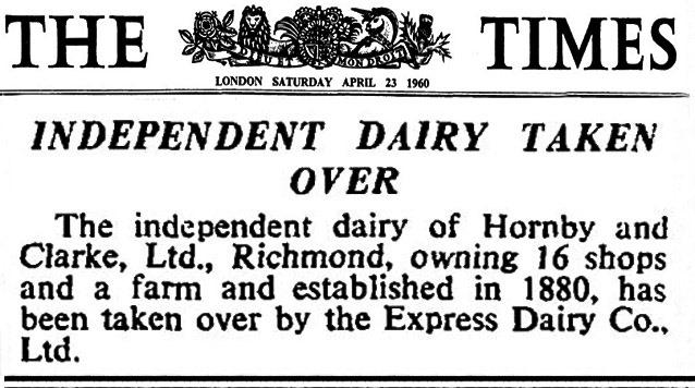 1960 Express Dairy take over Hornby and Clarke Ltd (Courtesy twickenhampark.co.uk)