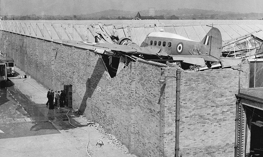 1960 South Ruislip. Residents were left shocked on June 1, when an RAF Avro Anson crashed onto the roof of the Victoria Road factory. (Courtesy Simon Wilkins)