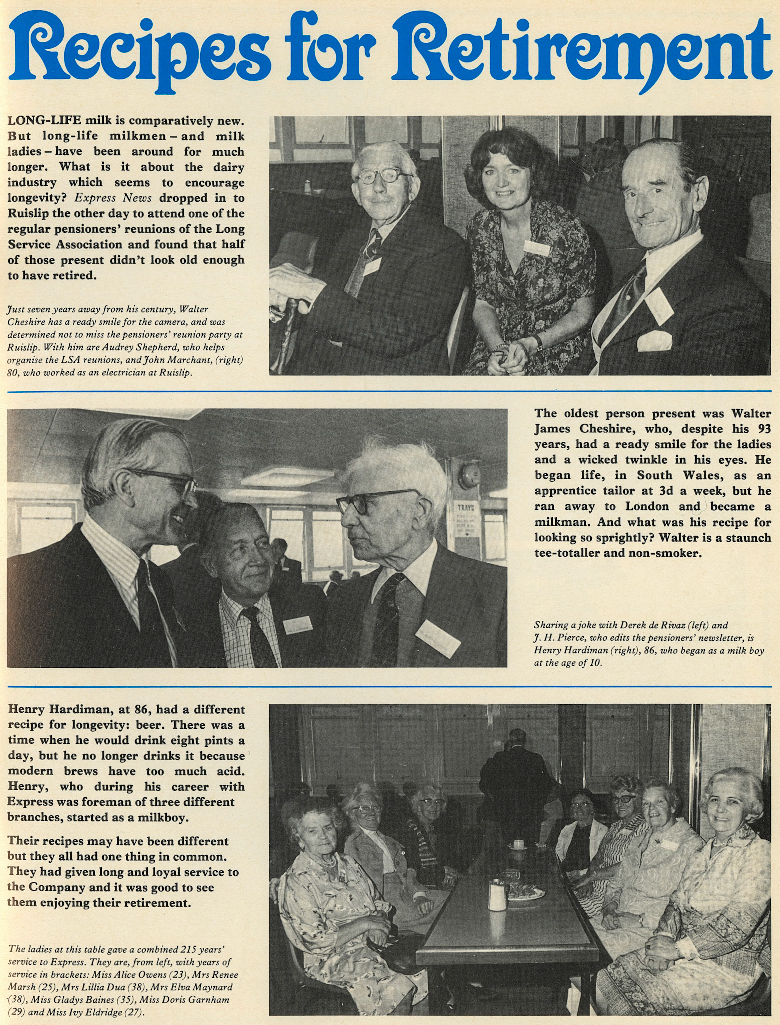 1980 Retirement Party at South Ruislip  for Walter Cheshire, John Marchant and Henry Hardiman. Assisted by Audrey Shepherd, Reunion Organiser