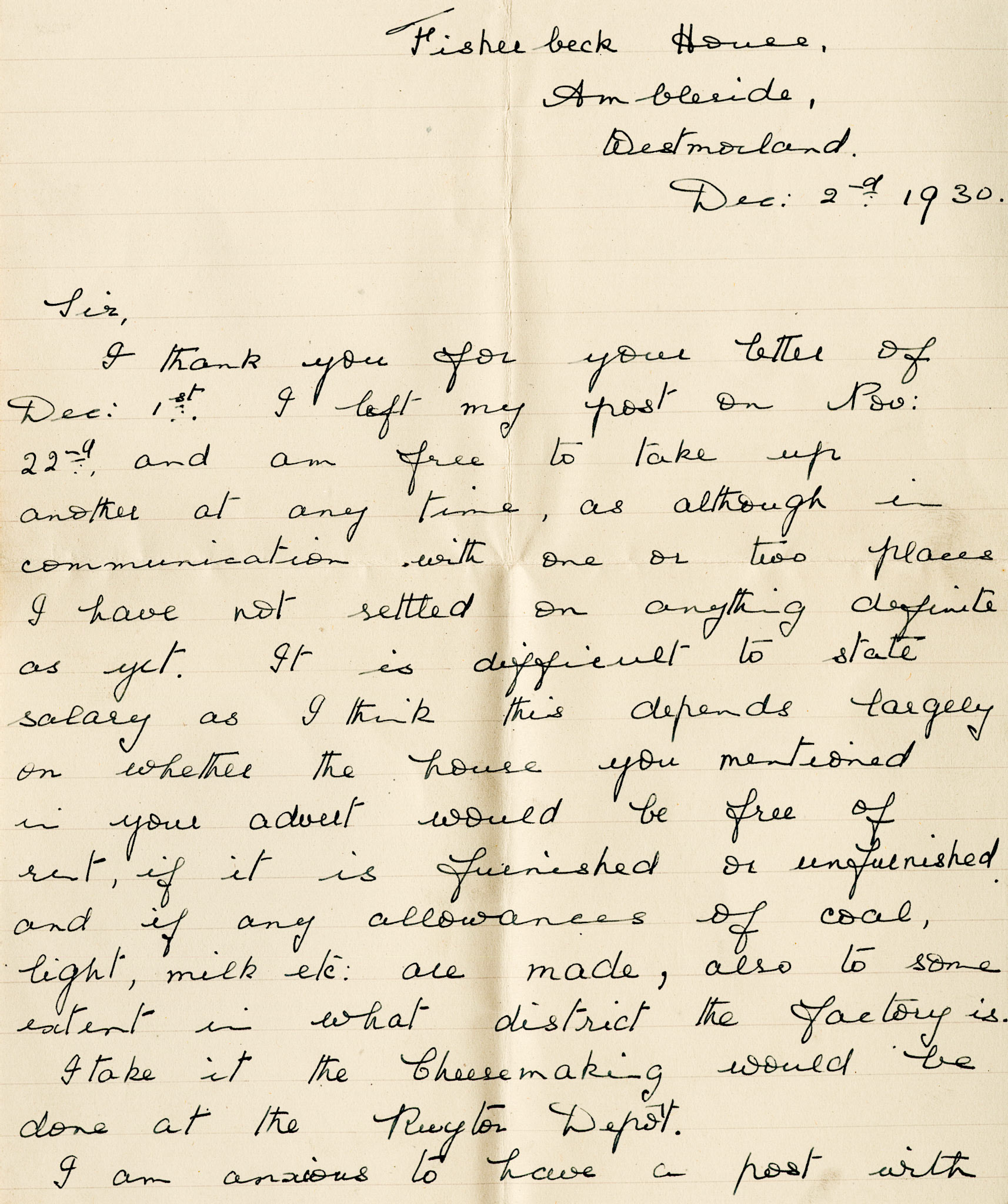 1930 Ruyton Co-operative Dairies-Cheesemaker Job Applications-Jessie H Williams