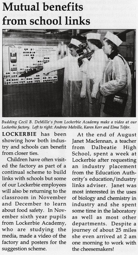 1991 Lockerbie links with Lockerbie Academy and Dalbeatie High School