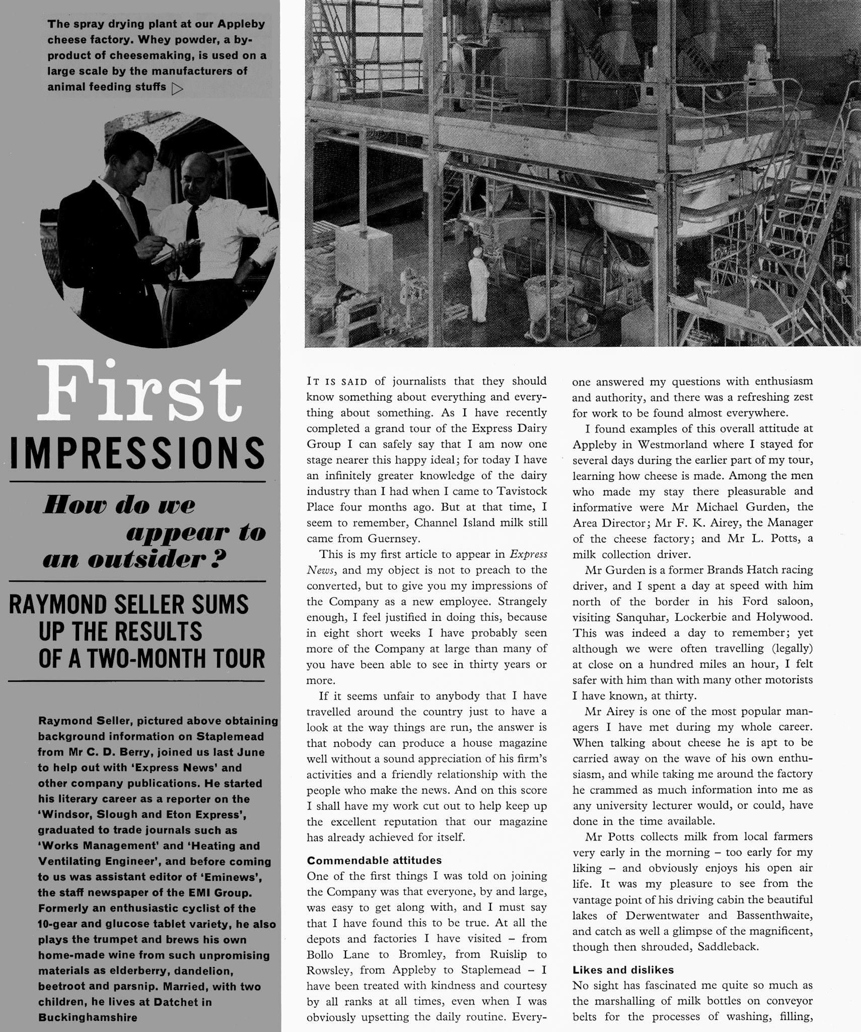 1963 Feature article by Raymond Seller, who joined Express to help edit 'Express News' and other publications-Page 1. (Express News Autumn)