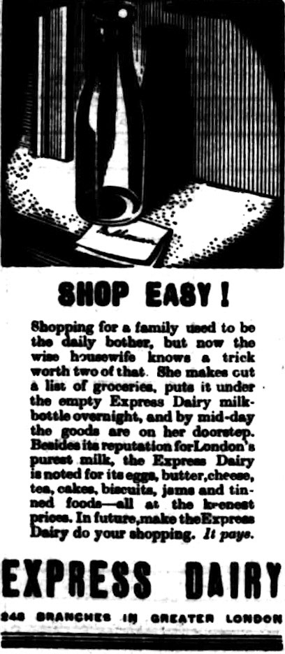 1935 Express Dairy advert in Lewisham Borough News - Tuesday 24 December (Courtesy of THE BRITISH LIBRARY BOARD)