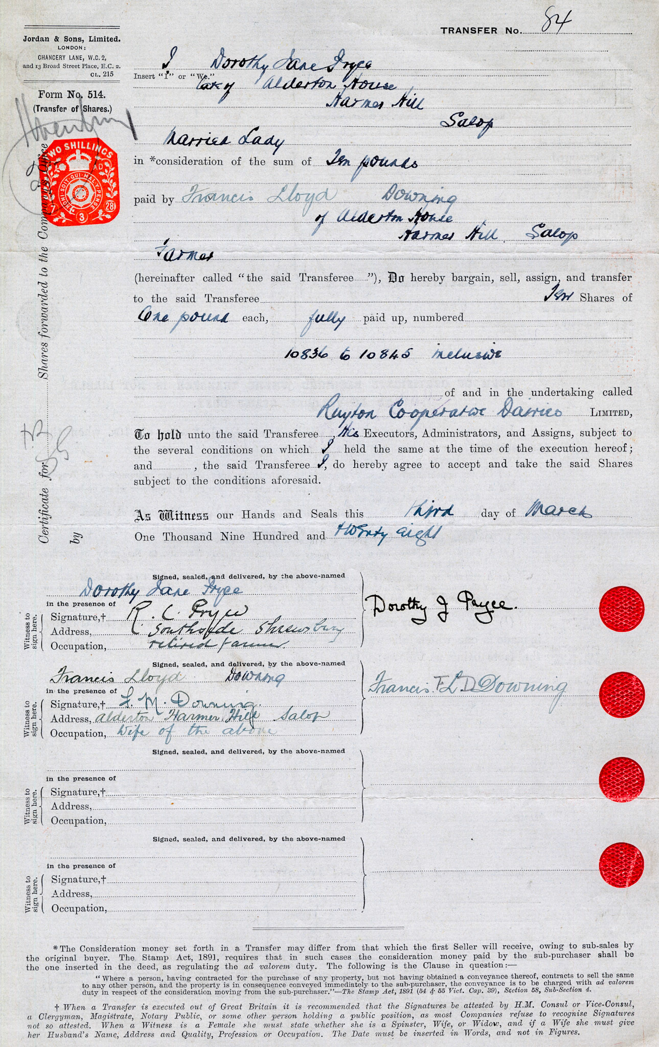 1928-Dorothy Jane Pryce-Share Transfer Form