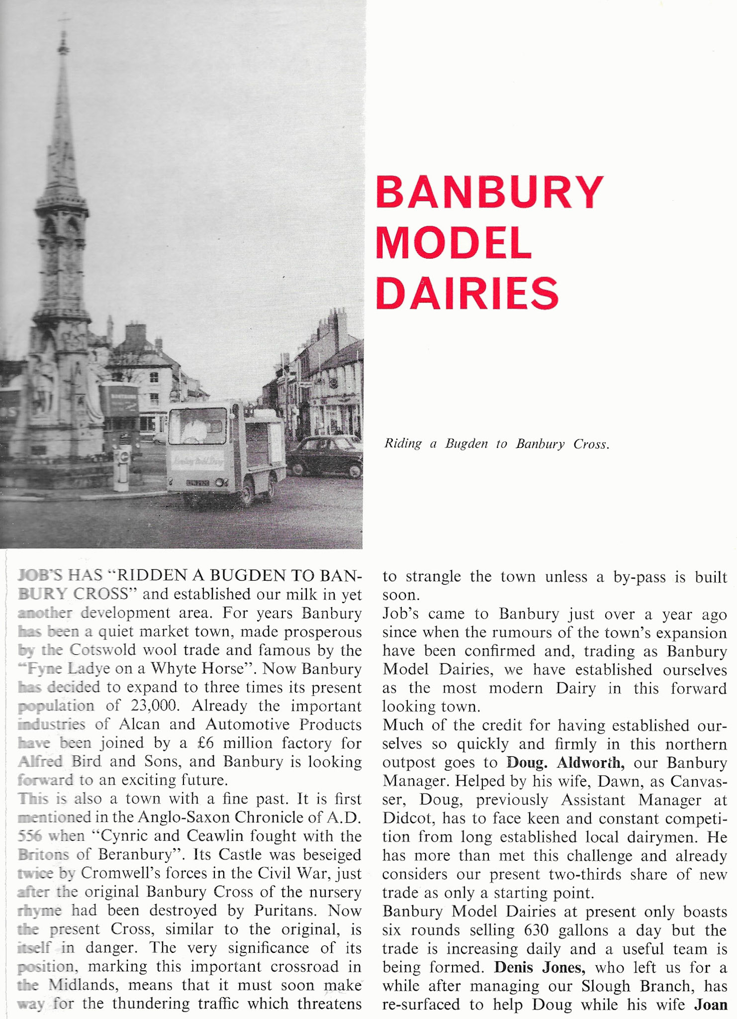 1965 Banbury Model Dairies was acquired by Job's in 1965 and then transferred to Express in 1970. (From Book of Job House Magazine, Spring)