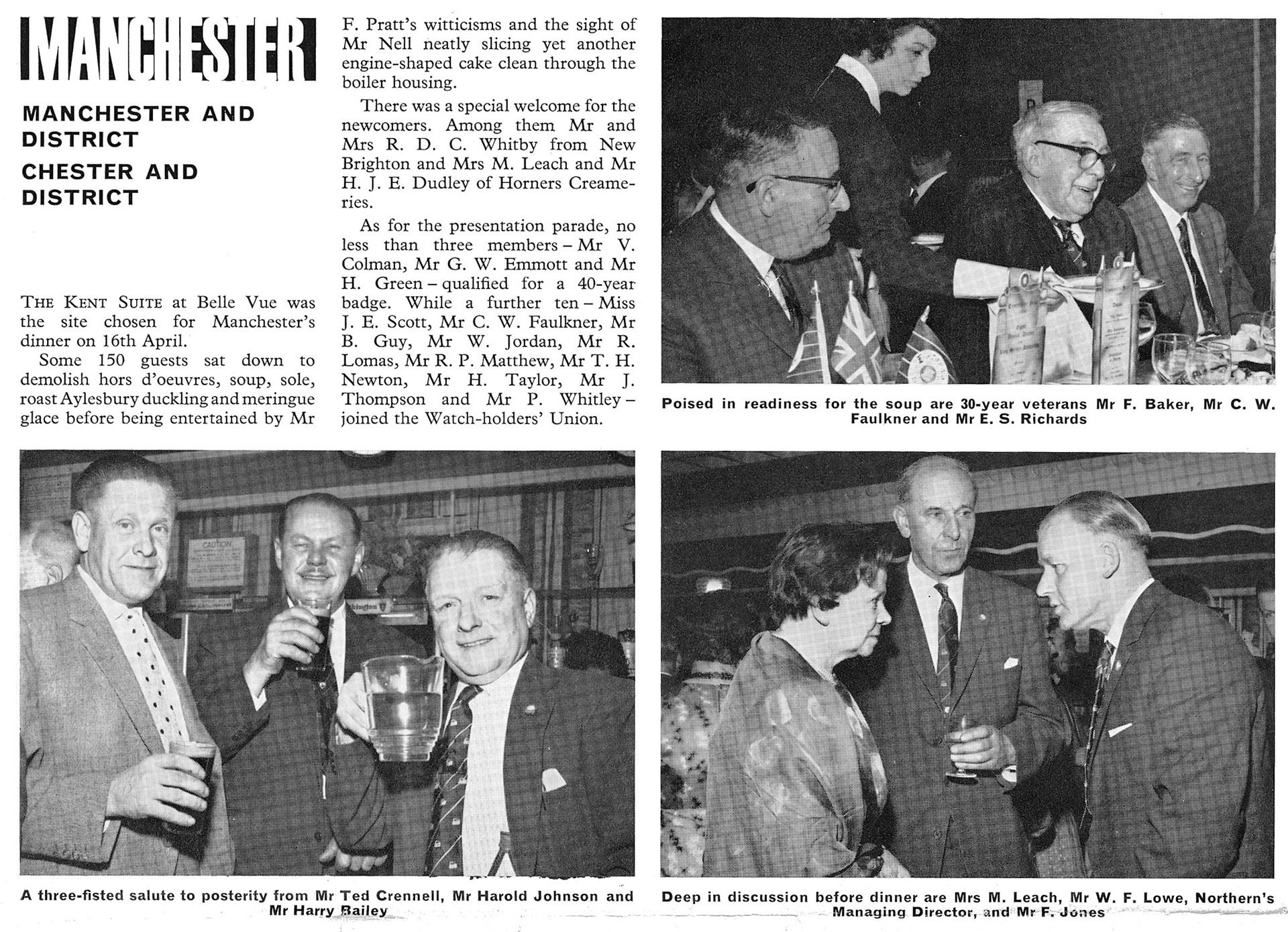 1964 Manchester Long Service Dinner. From August 'Express Extra' newsletter (Courtesy Paul Luke)