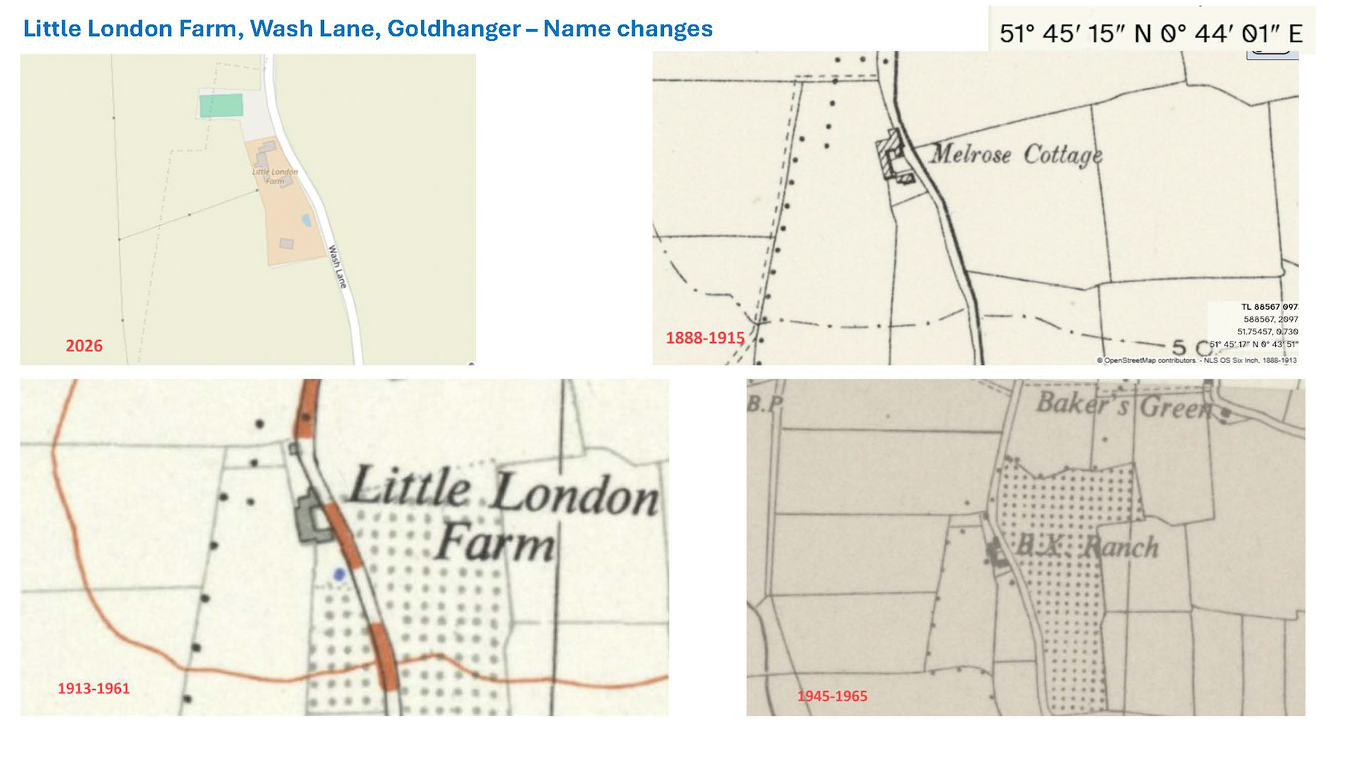 2026 Research into name changes of Little London Farm in Wash Lane, Little Totham where Jack Cohen lived with his family. (Express Dairy Tales publication)