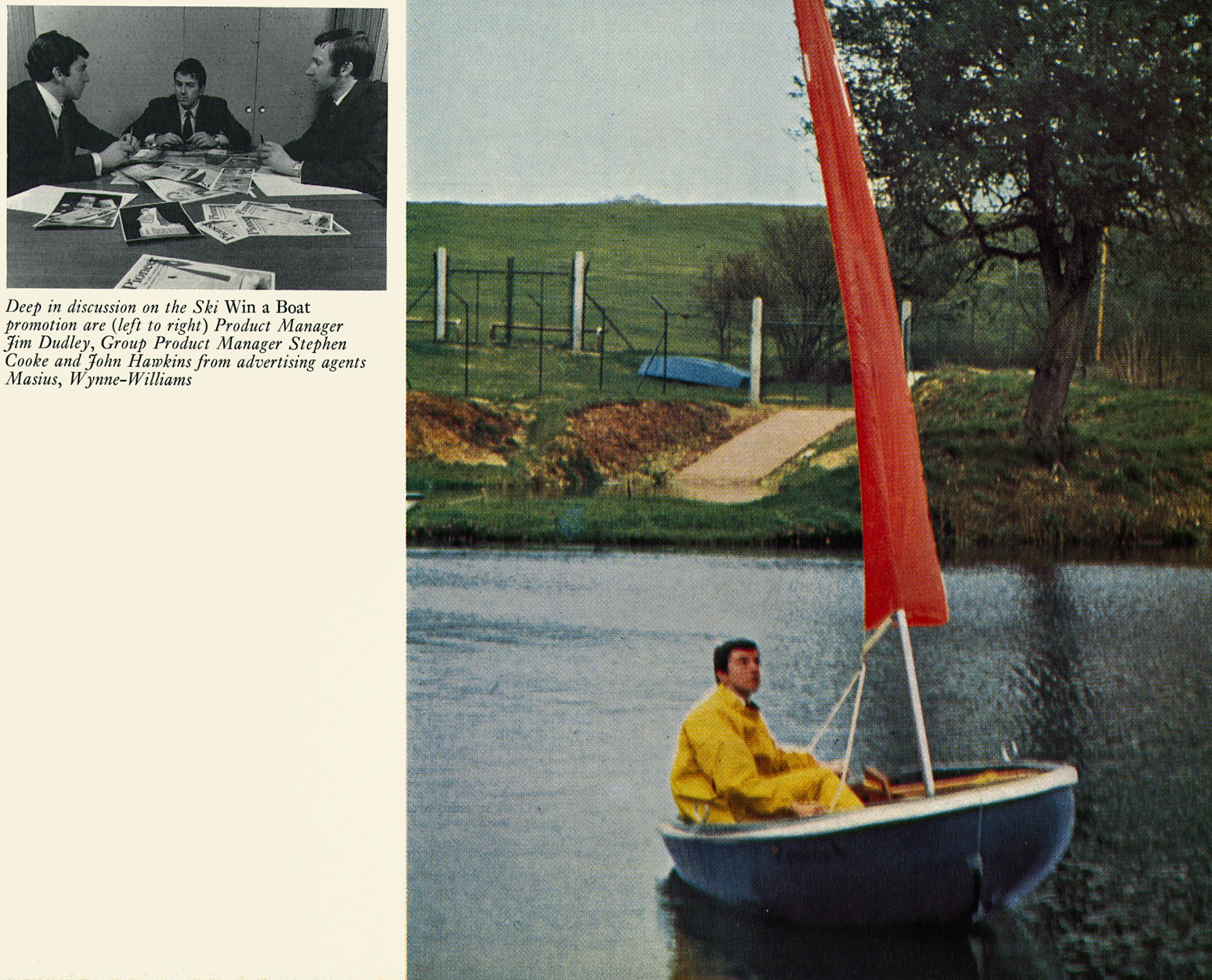 1971 Ski 'Win a Boat' promotion discussion with Jim Dudley, Stephen Cooke and John Hawkins. (Express News Spring)