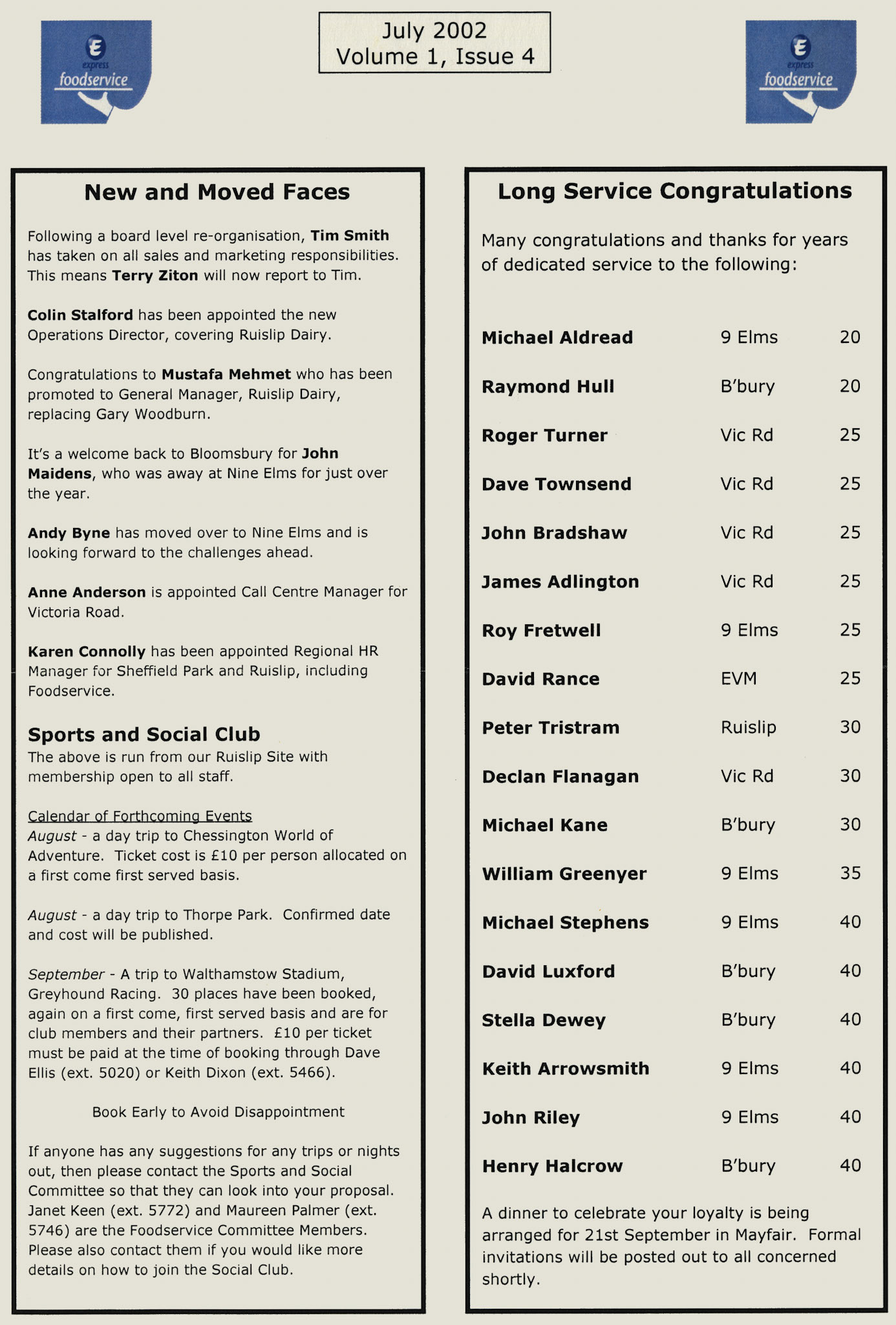 2002 Express Food Service Newsletter by Terry Ziton (Courtesy Michael Aldread)