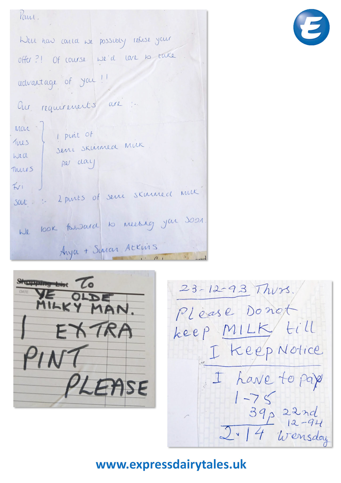 1990s Notes from customers to Paul Evans, at Hemel Hempstead depot (Courtesy Paul Smith, EDT collection)