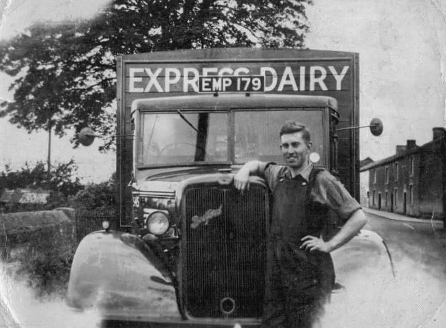 1950's Appleby Iain Dargue comments "My uncle, Alf Dargue, taken on the side of the A66 at Kirkby Thore. Dents Farm is to left, Bridge End pub is on the extreme right, and the row of houses to the right of Alf’s left elbow were demolished years ago, probably to make the eastbound access into the village better." (Courtesy Iain Dargue)