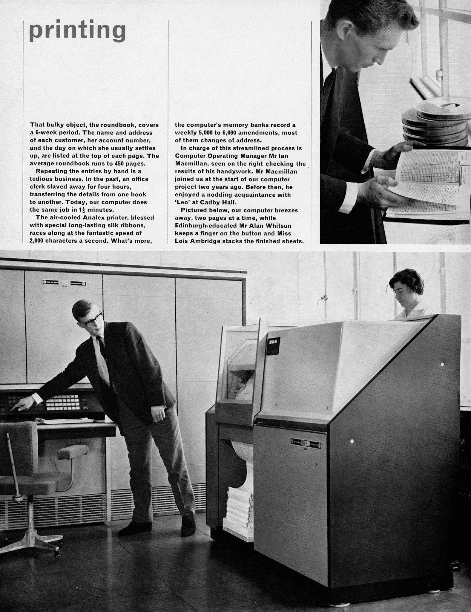 1965 Printing rounds books on the new high-speed printer at South Ruislip Computer Dept