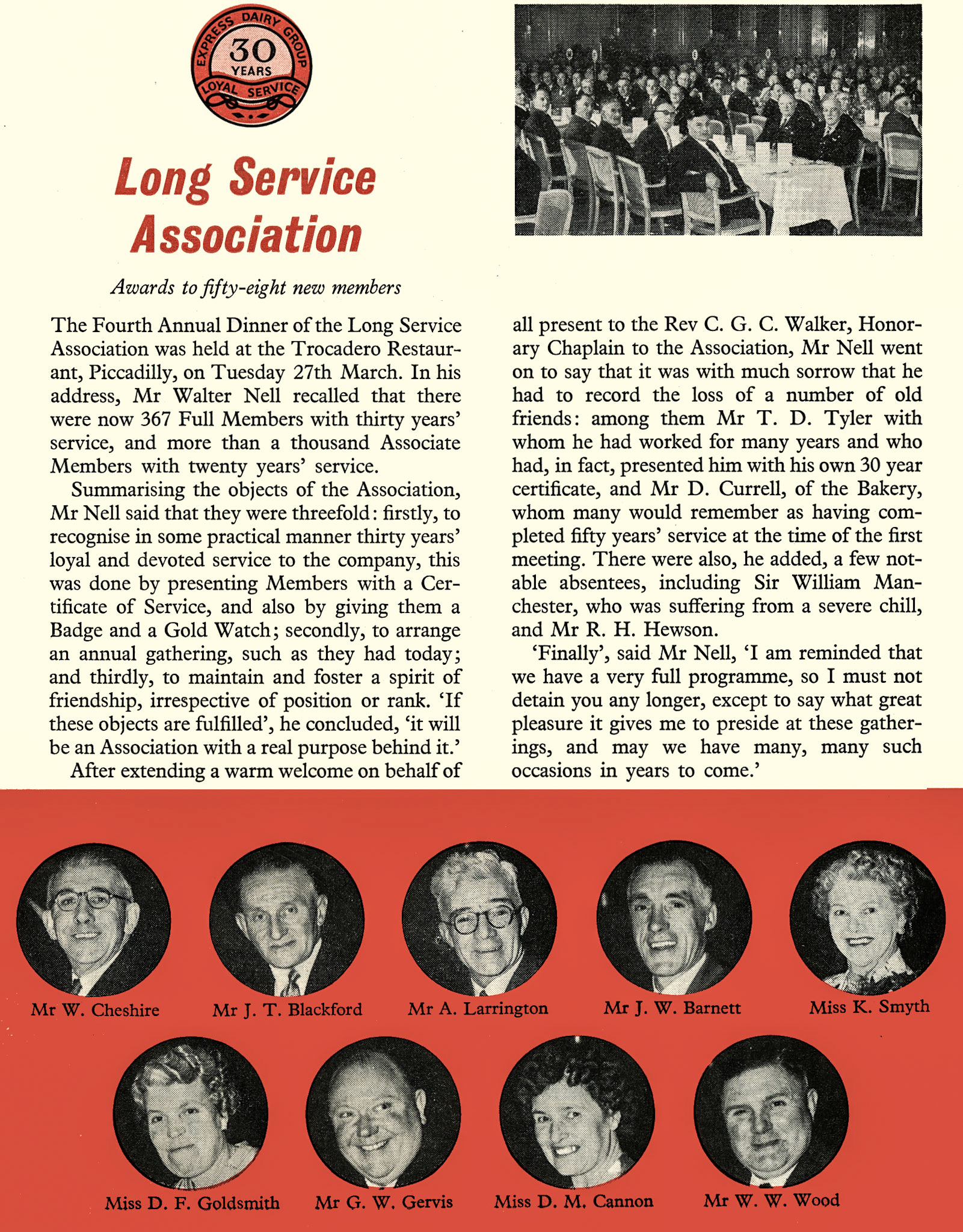 1956 Long Service Association had 367 30-year members, and over a thousand with 20 years service. (Express News July)