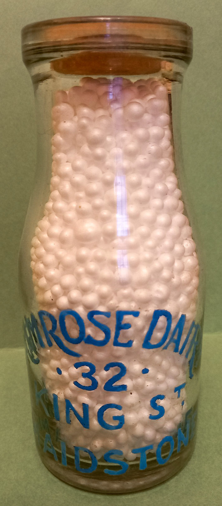 Early half-pint milk bottle from the Primrose Dairy at 32 King Street, Maidstone. (Courtesy Robert Church, More Memories Of Maidstone FB Group)