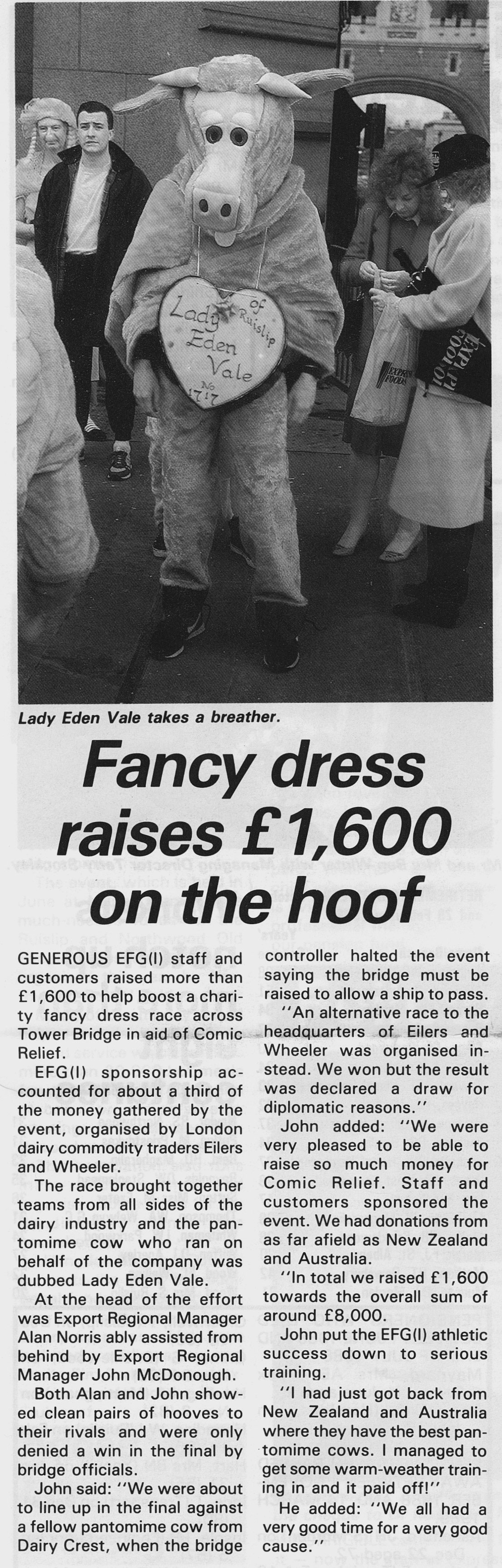 1989 Export Dept contributes to Comic Relief - Express Foods News (Courtesy Beryl Purslove)