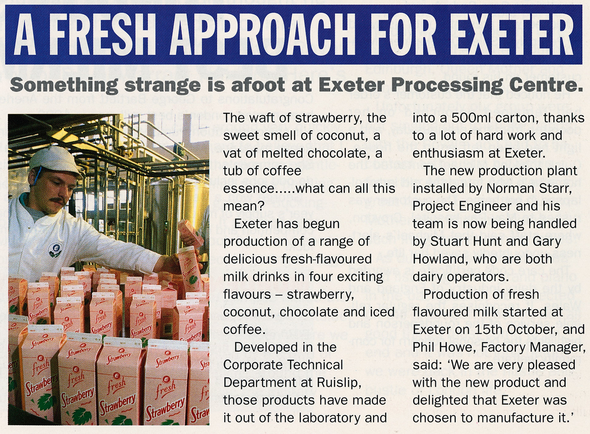 1990 Exeter start flavoured milk production (1990 Winter Tops Magazine, Courtesy Beryl Purslove)