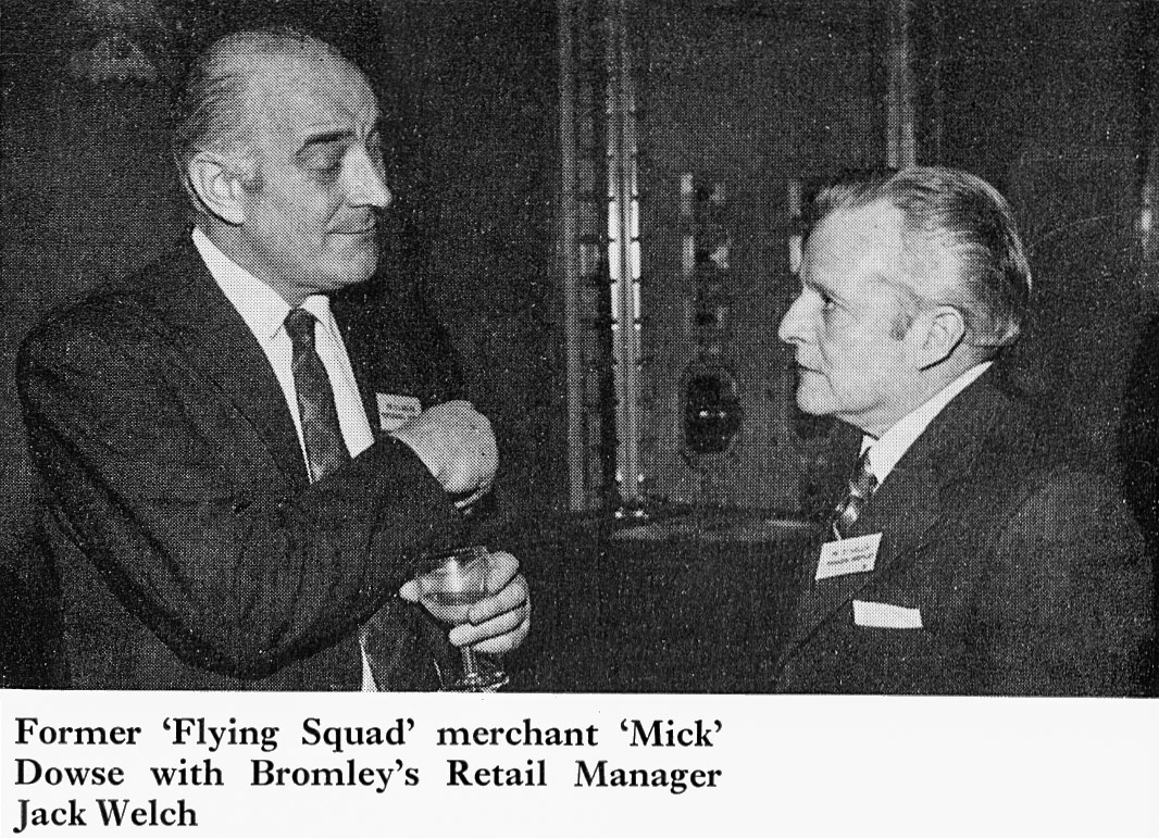 1973 'Mick' Dowse with Bromley Retail manager Jack Welch. (Express News Spring)