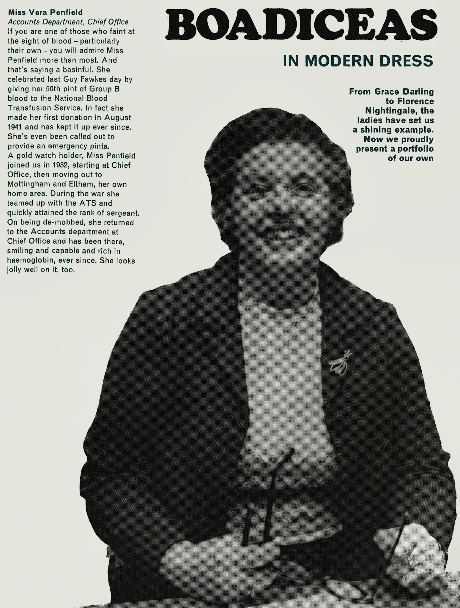 1968 Feature promoting the importance of women in Express - Miss Vera Penfield from the Chief Office Accounts Dept. (Express News Spring)