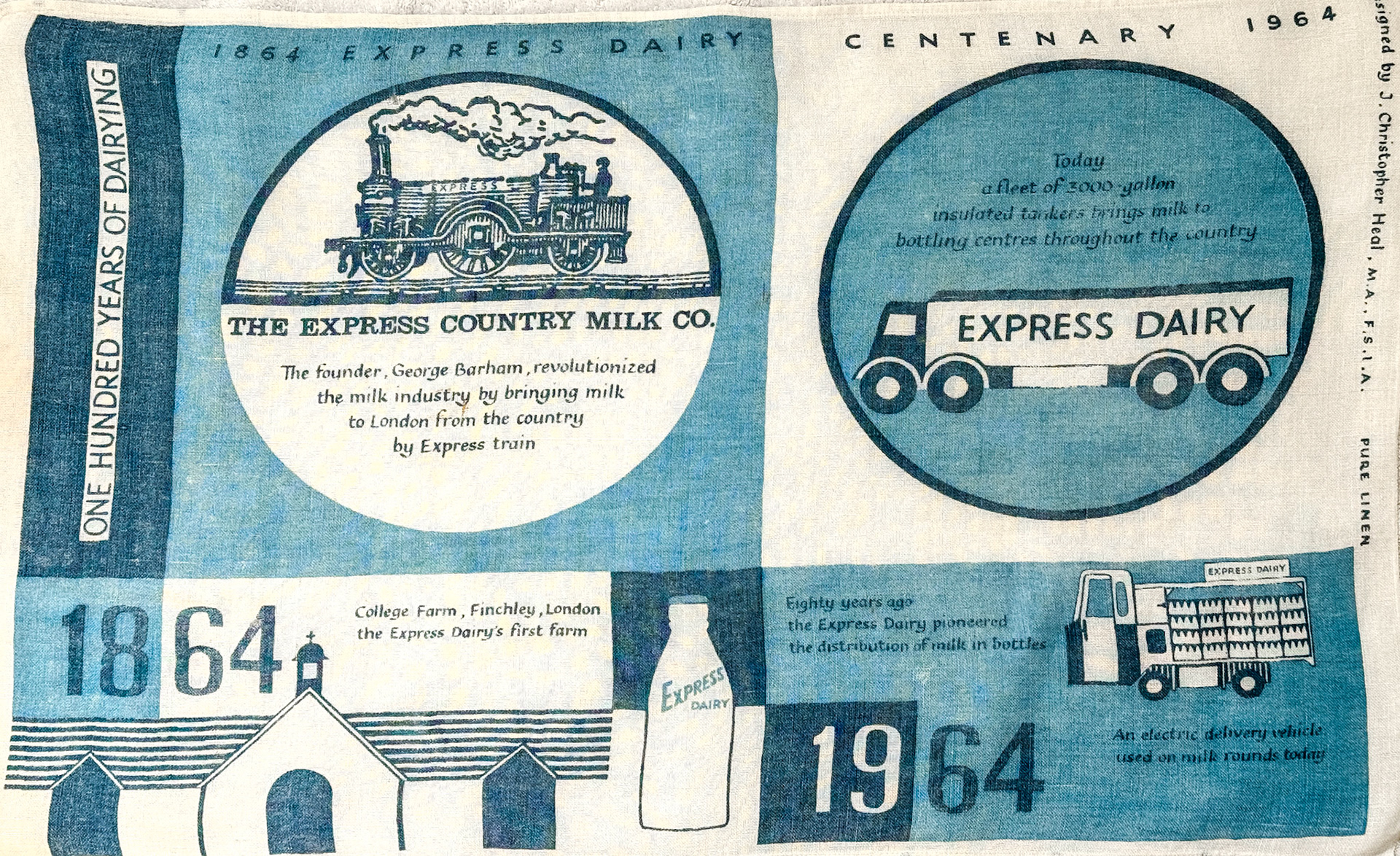 1964 Lovely Express Centenary tea towel, gifted to Peter Roper by
