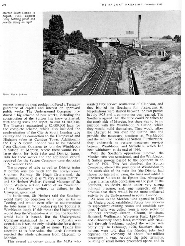 1966 The Wimbledon and Sutton Railway (Reproduced from The Railway Magazine December 1966)