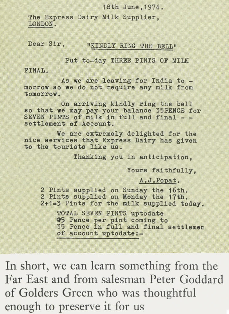 1974 Customer letter brought in by Golders Green salesman Peter Goddard. (Express News Autumn)