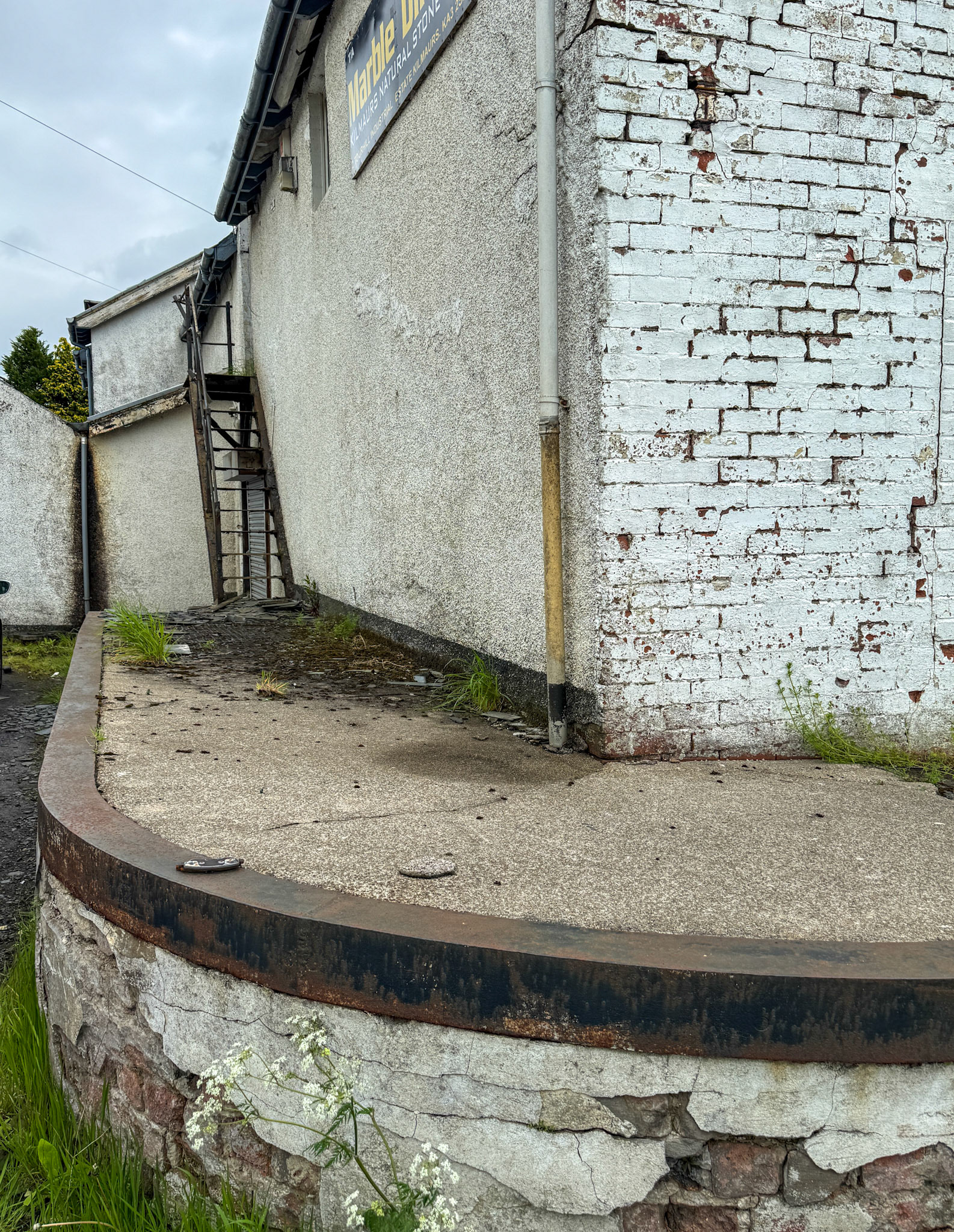 2026, May. Kilmaurs Creamery photos from site visit-loading bank and buildings previously part of the creamery, some now demolished. (Photos by Peter Roper, visit by courtesy of Fiona Edgar)