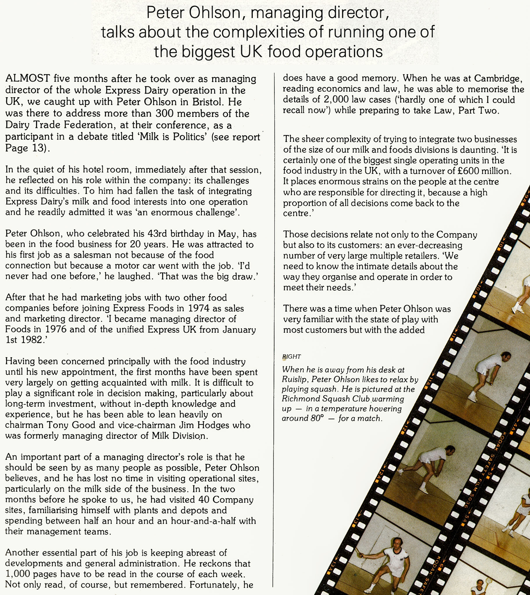 1982 Profile of Peter Ohlson, recently appointed MD of Expess Dairy Group. (Express News Summer)