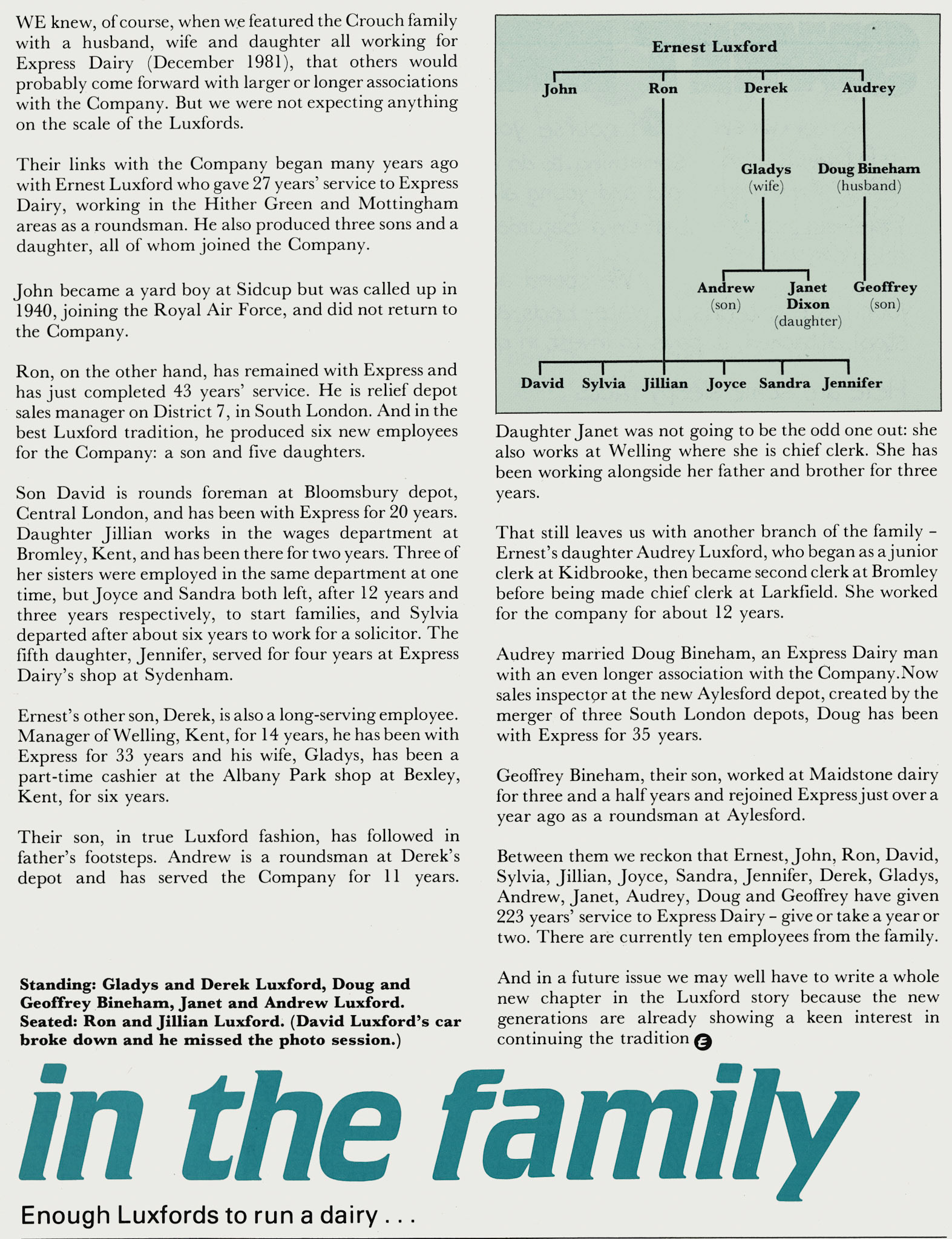 1982 The Luxford family at Welling Depot. (Express News April)