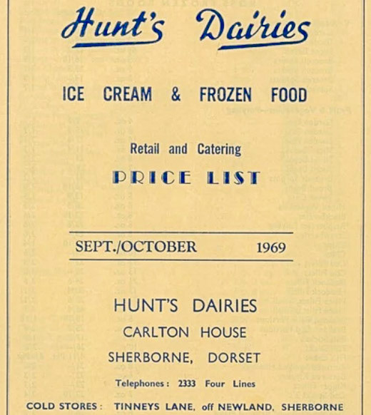1969 Hunt's Dairies price list. (Courtesy www.huntsfoods.co.uk)